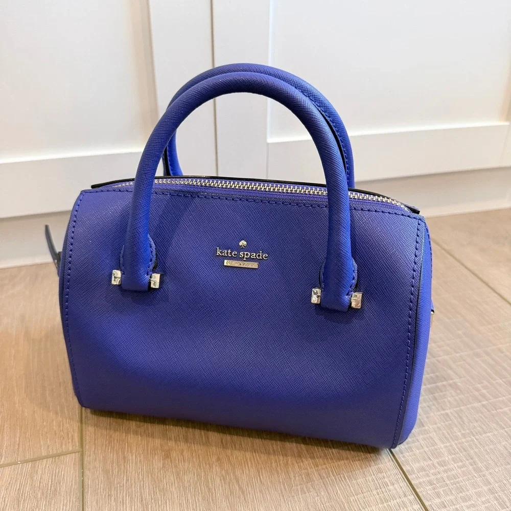 Kate Spade Satchel Women Small Blue Saffiano Leather Gold Hardware Zip Handbag